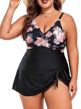 Women XL Swim Dress Tummy Control One Piece Swimsuit Wrap Full Coverage